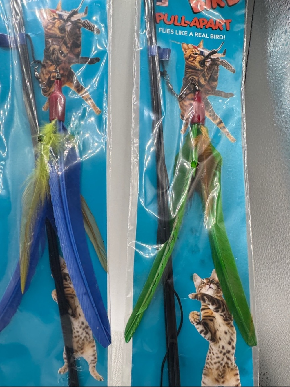 GO CAT DA BIRD FEATHER WAND ROD INTERACTIVE TEASER TOYS 36” NIP 1 blue & 1 green